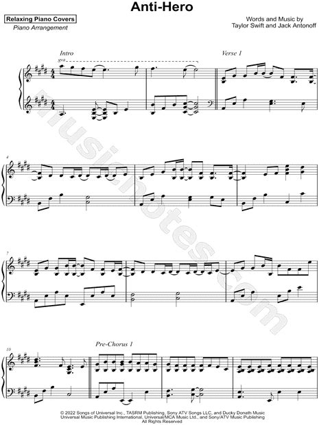 Relaxing Piano Covers Anti Hero Sheet Music Piano Solo In E Major