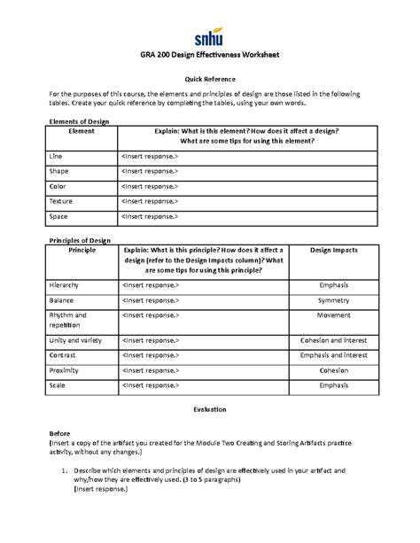 GRA 200 Design Effectiveness Worksheet - GRA 200 Design Effectiveness