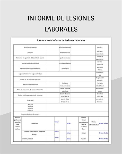 Plantilla De Formato Excel Informe De Lesiones Laborales Y Hoja De