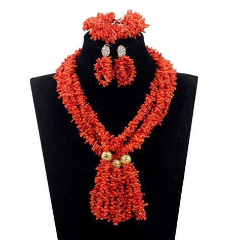 Juego De Collar Con Colgante De Coral Con Cuentas Rotas Conjunto De