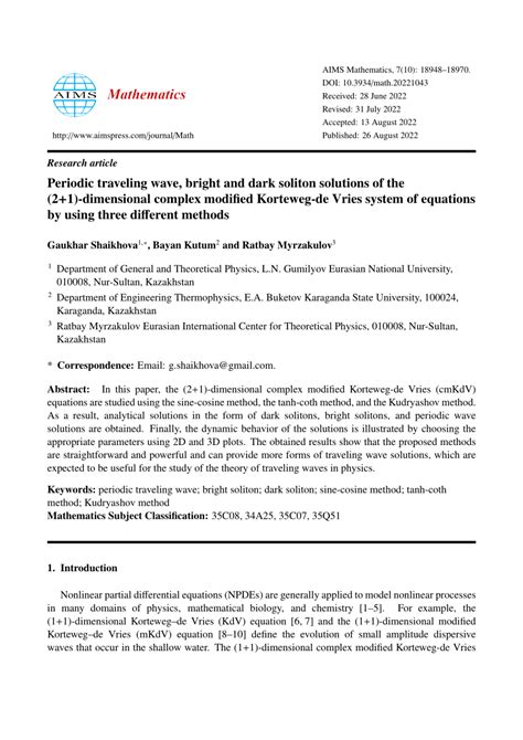 PDF Periodic Traveling Wave Bright And Dark Soliton Solutions Of The