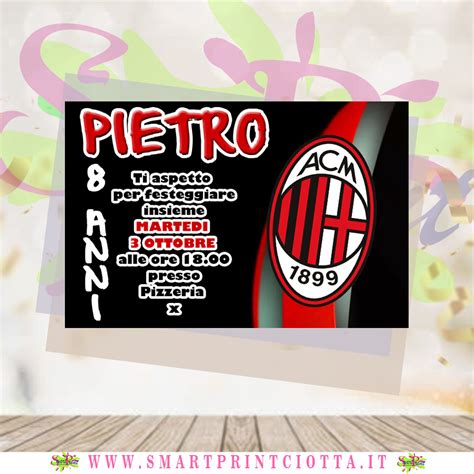 Invito Biglietto Digitale O Cartaceo Personalizzato A Tema Milan Calcio