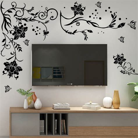 Gerich Flower Vine Removable Wall Decals Butterflies Flying Wall ...