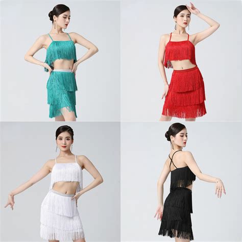 Lady Tassel Dance Top Skirt Ballroom Dancewear Tango Salsa Rumba