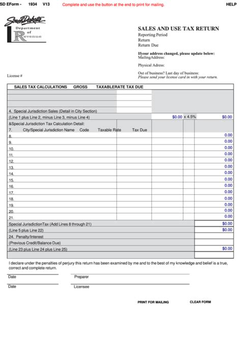 Fillable Sd Eform Sales And Use Tax Return South Dakota