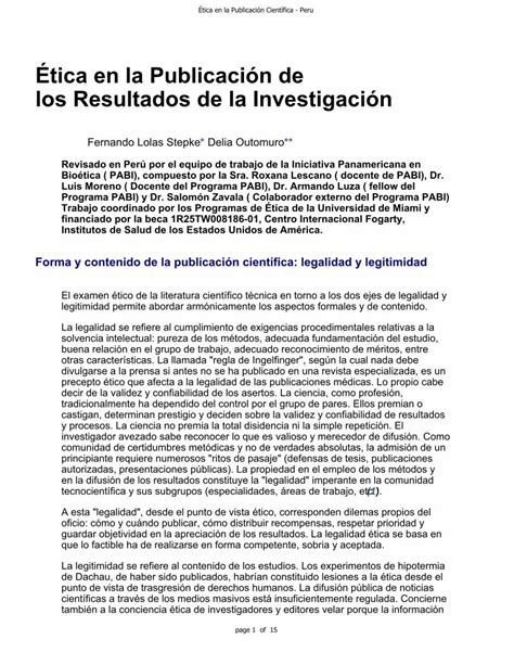 Pdf Tica En La Publicaci N De Los Resultados De La Investigaci N