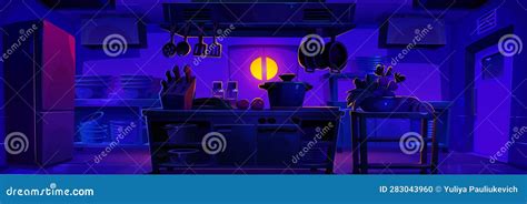 Restaurant Kitchen Interior at Night Stock Vector - Illustration of ...