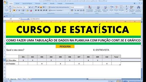 Curso De Estat Stica Como Fazer Uma Tabula O De Dados Na Planilha