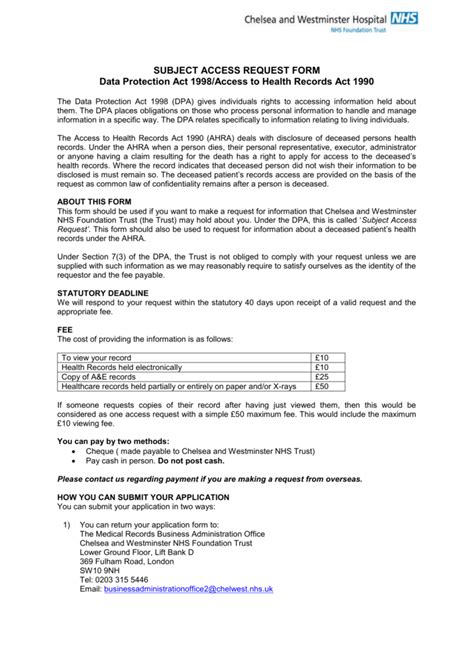 Candw Access To Health Records Sar Application Form