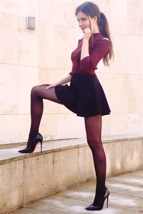 Black Mini Skirt Dress With Stockings Stockings Outfit Cute Skirt