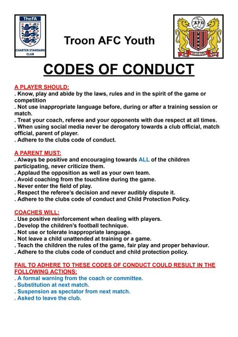 Youth Codes Of Conduct Troon Afc