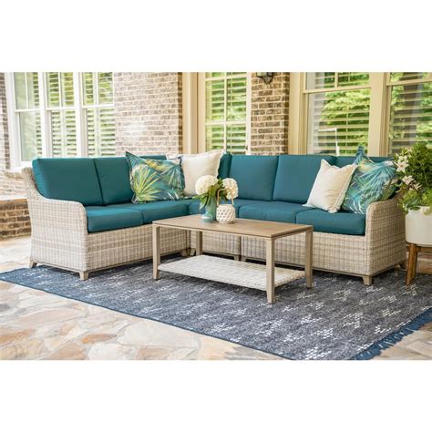 Leisure Made Hampton 5-Piece Wicker Outdoor Sectional with Peacock Cushions-483729-PEA - The ...