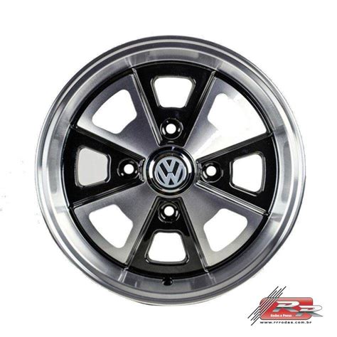 Jogo De Roda Vw Fusca Replica Kr R X Preto Diamantado X Rr Rodas