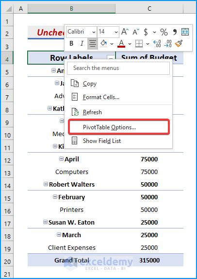 Cách ẩn Mũi Tên Filter Trong Pivot Table Excel