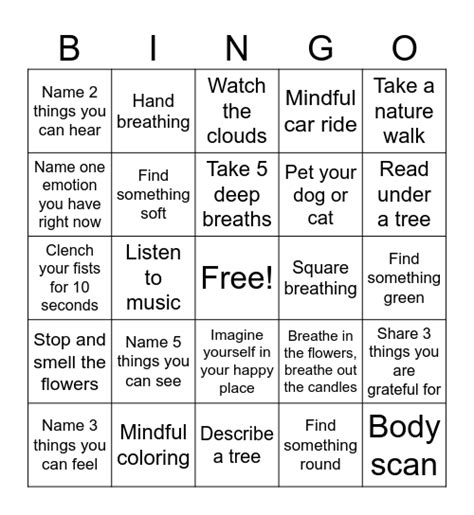 Mindfulness Bingo Card