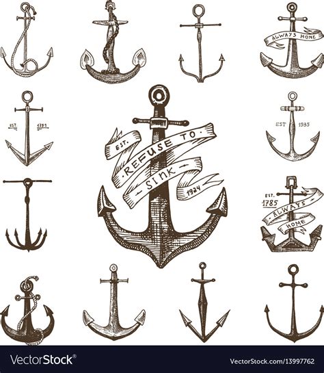 Anchor Engraved Vintage In Old Hand Drawn Or Vector Image