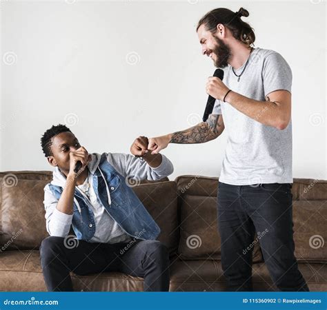 Friends at a Karaoke Singing Stock Photo - Image of musician, descent ...