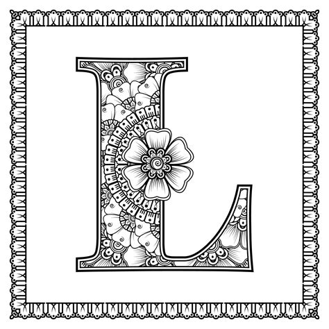 Buchstabe L Aus Blumen Im Mehndi Stil Malbuchseite Umrisse Hand Draw