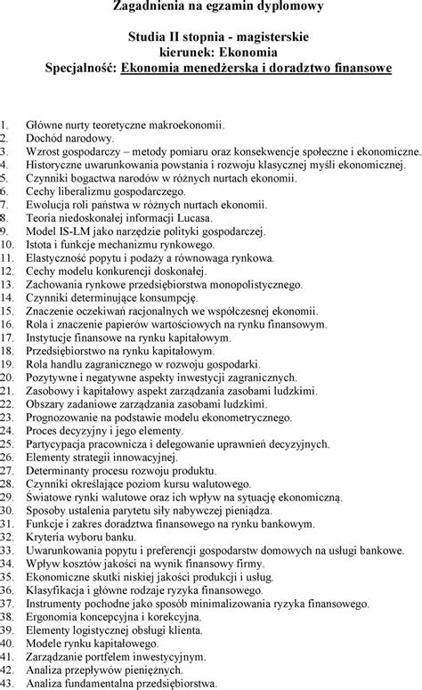 Zagadnienia Na Egzamin Dyplomowy Studia Pierwszego Stopnia Kierunek