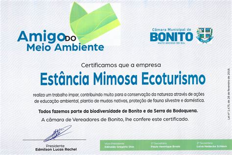 Est Ncia Mimosa Ecoturismo Recebe T Tulo De Amigo Do Meio Ambiente