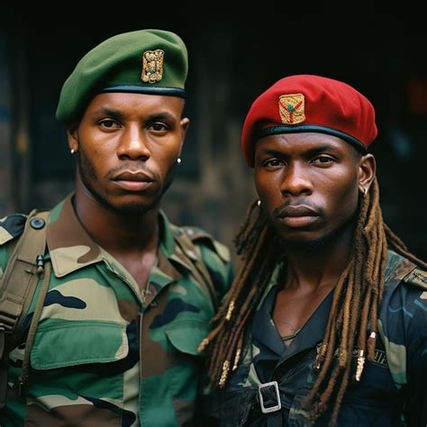 Premium AI Image | Young strong African men in military uniform and red ...