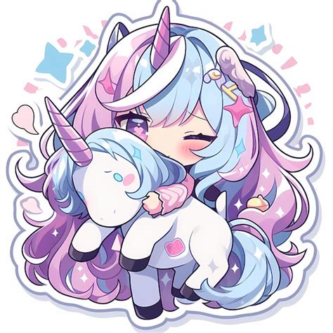 Premium Ai Image Adorable Kawaii Illustrated Chibi Anime Unicorn Girl