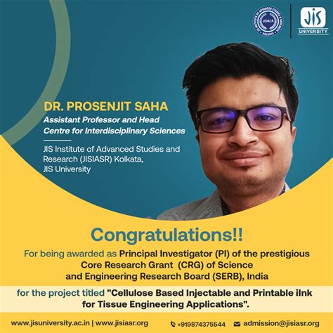 Dr Prosenjit Saha Awarded As Principal Investigator Pi Of The