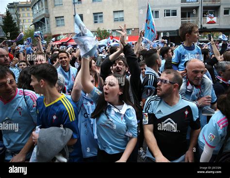 Celta Vigo fans line the street outside the Estadio Municipal de ...