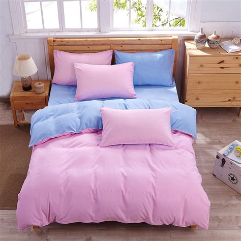 Pure Blue And Pink Bedding Sets Aloe Cotton 4pcs Bed Linen Twin Double