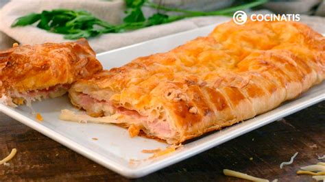 Trenza de hojaldre rellena de jamón y queso