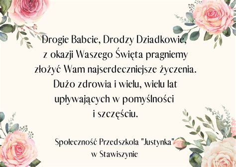 Życzenia dla Babci i Dziadka Przedszkole Justynka w Stawiszynie