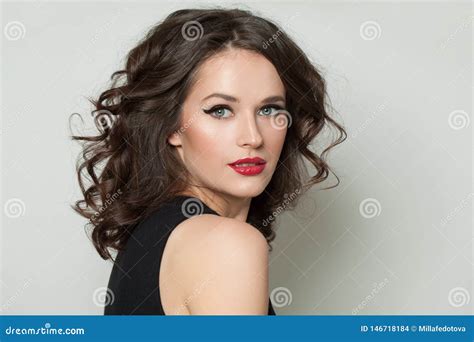 Beautiful Woman Looking At Camera Pretty Model With Makeup And Brown