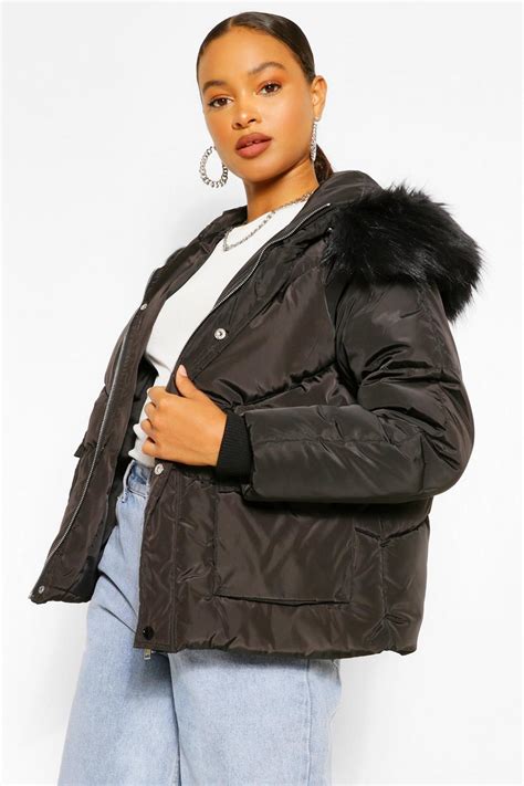 Faux Fur Trim Hooded Puffer Jacket Boohoo