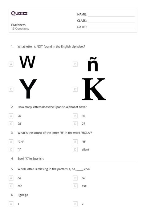 50 Alfabeto Hojas De Trabajo Para Grado 7 En Quizizz Descubra A