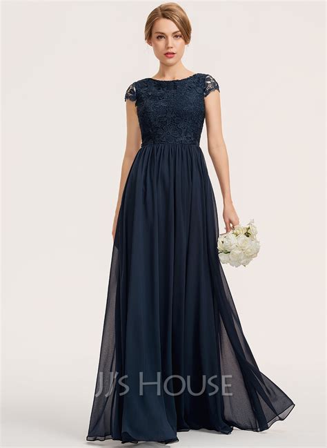 A Line Scoop Neck Floor Length Chiffon Lace Evening Dress 017211409 Evening Dresses Jjs House