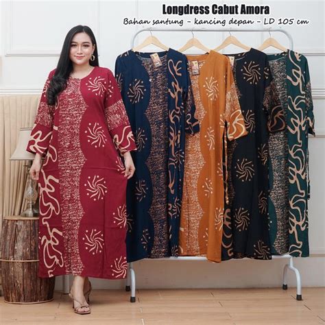 Jual Longdres Motif Daster Lengan Panjang Busui Kancing Depan Bahan