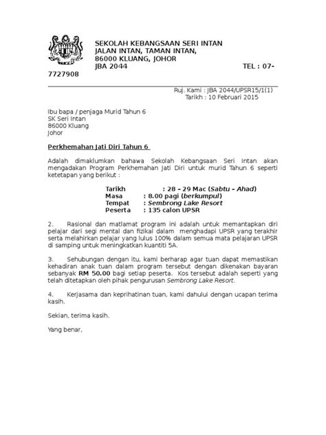 Pdf Surat Makluman Ibu Bapa Doc Dokumen Tips