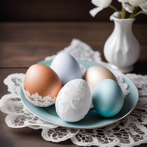 Premium Photo Colorful Easter Eggs In A Plate On The Table With A