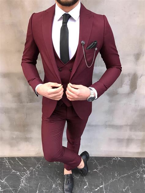 Men Suits Maroon Groom Wear 3 Piece Men Suit Party Wear One Etsy