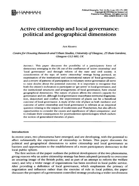 Active Citizenship And Local Governance Political And Ge 1995