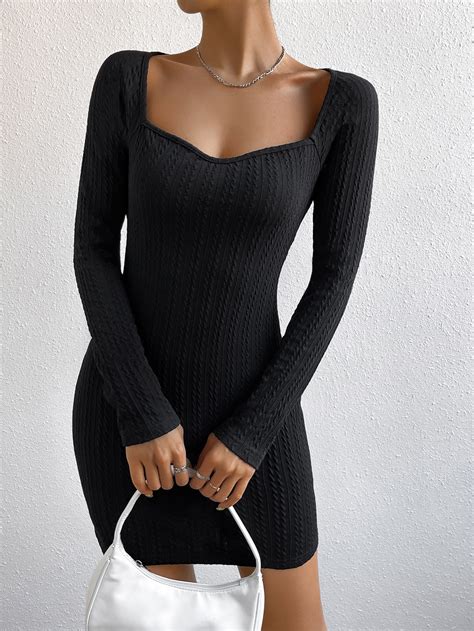 Shein Ezwear Sweetheart Neck Ribbed Knit Bodycon Dress Shein Usa