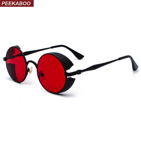 Peekaboo Red Side Shield Sunglasses Men Round Vintage Retro Steampunk