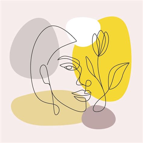 Visage De Femme Minimal Et Fleurs Dans Un Style D Art En Ligne