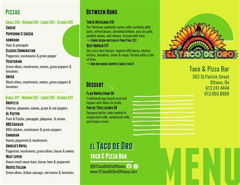 Menu At El Taco De Oro Pizzeria Ottawa