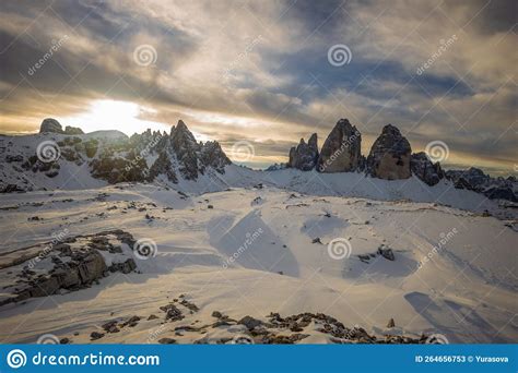 Tre Cime Di Lavaredo or Drei Zinnen in Dolomites in Winter Stock Image - Image of dolomiti, alpi ...