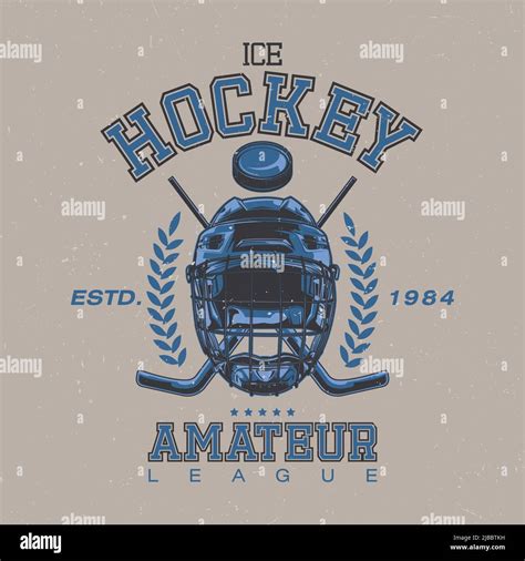 T Shirt Label Design With Illustration Of Hockey Mask Hockey Sticks