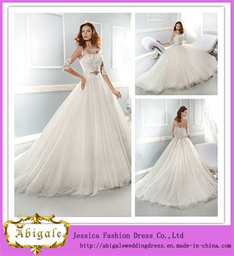 New Arrival White Full Length Ball Gown Boat Neckline Half Sleeves See