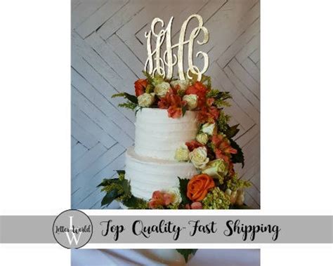 Monogram Cake Topper Gold Wedding Cake Topper Bride's Cake Topper Anniversary Cake Topper ...