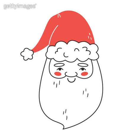 Cute Hand Drawn Santa Claus With Big Beard Wearing Red Hat