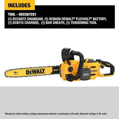 Dewalt Dccs672x1 60v Max 18in Brushless Battery Powered Chainsaw Kit With 1 Flexvolt 3ah